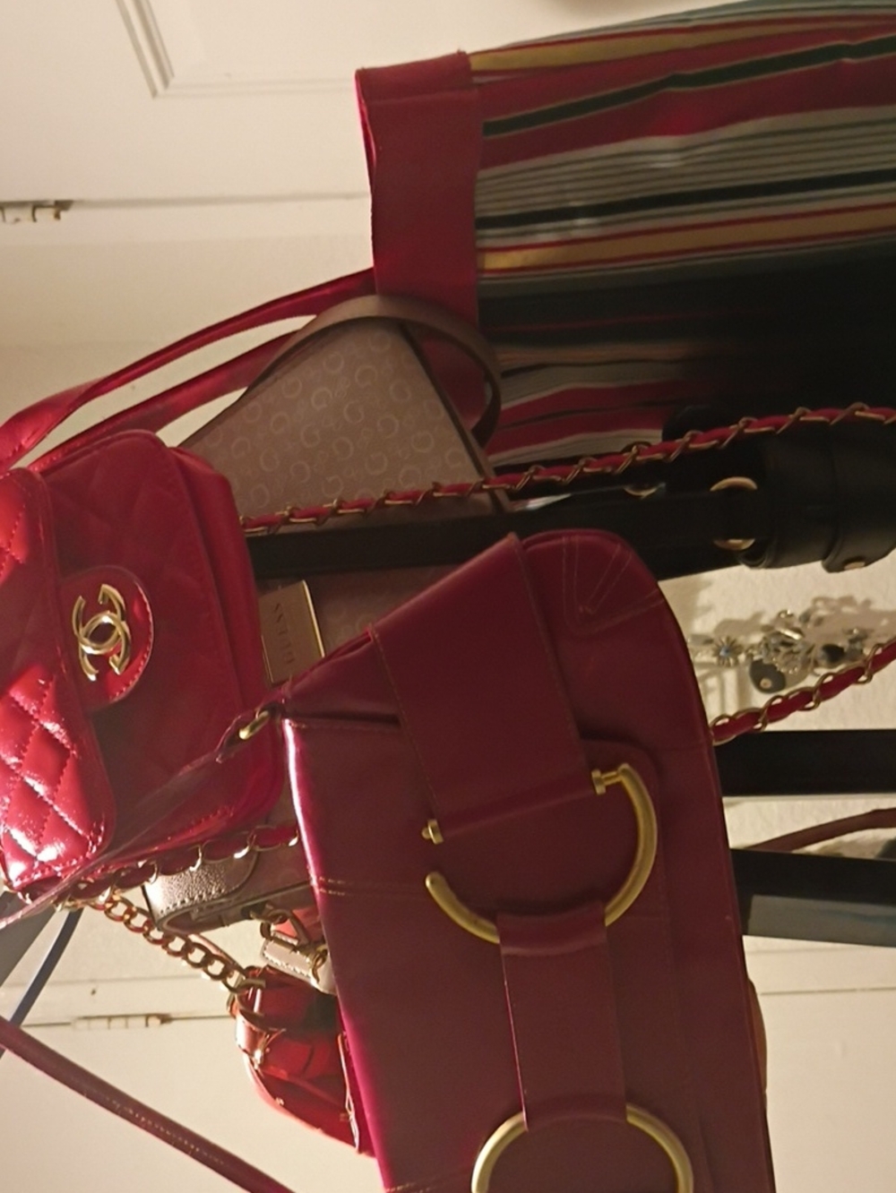 Red Quilted Shoulder Bag with Gold-Tone Chain and Hardware